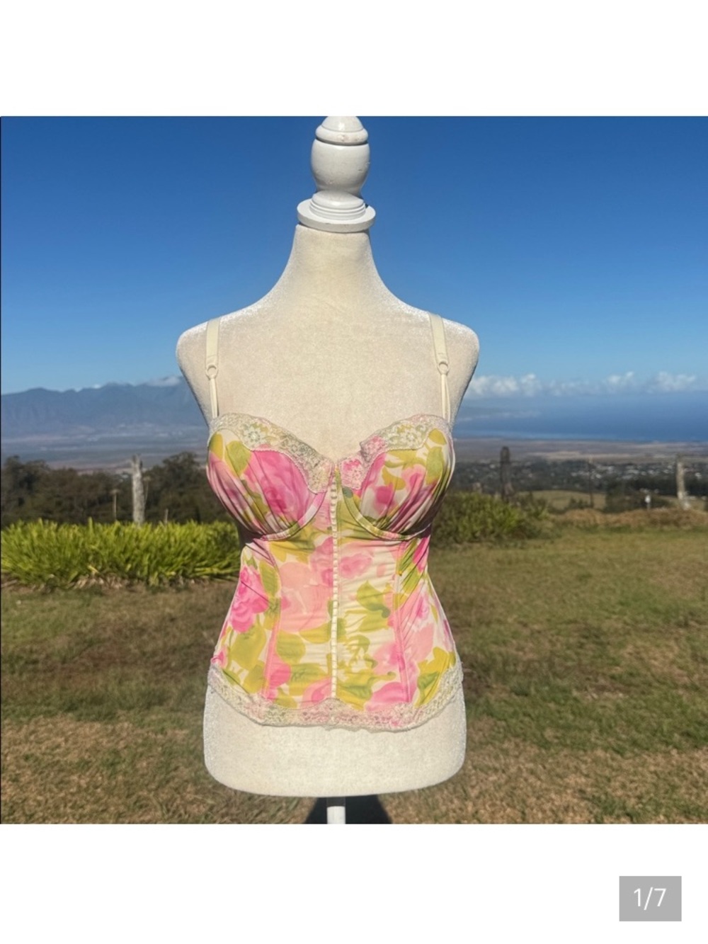 Smart and Sexy pink Floral lace corset top Fairy romantic 36D